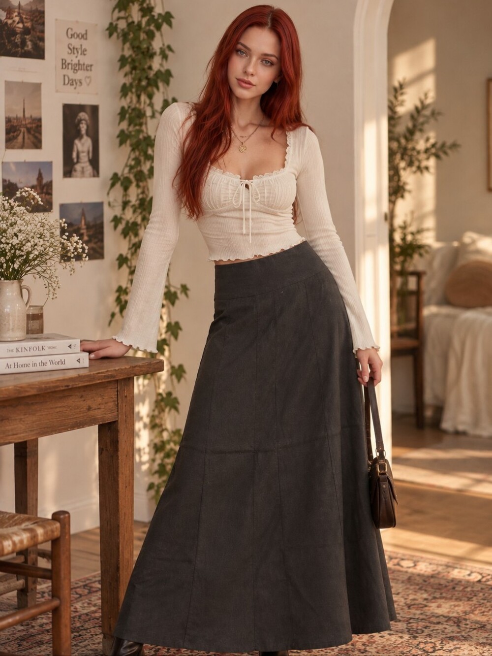 Alexandra Bartlett Black Linen Blend A-Line Maxi Skirt 8 NWT Paneled CC